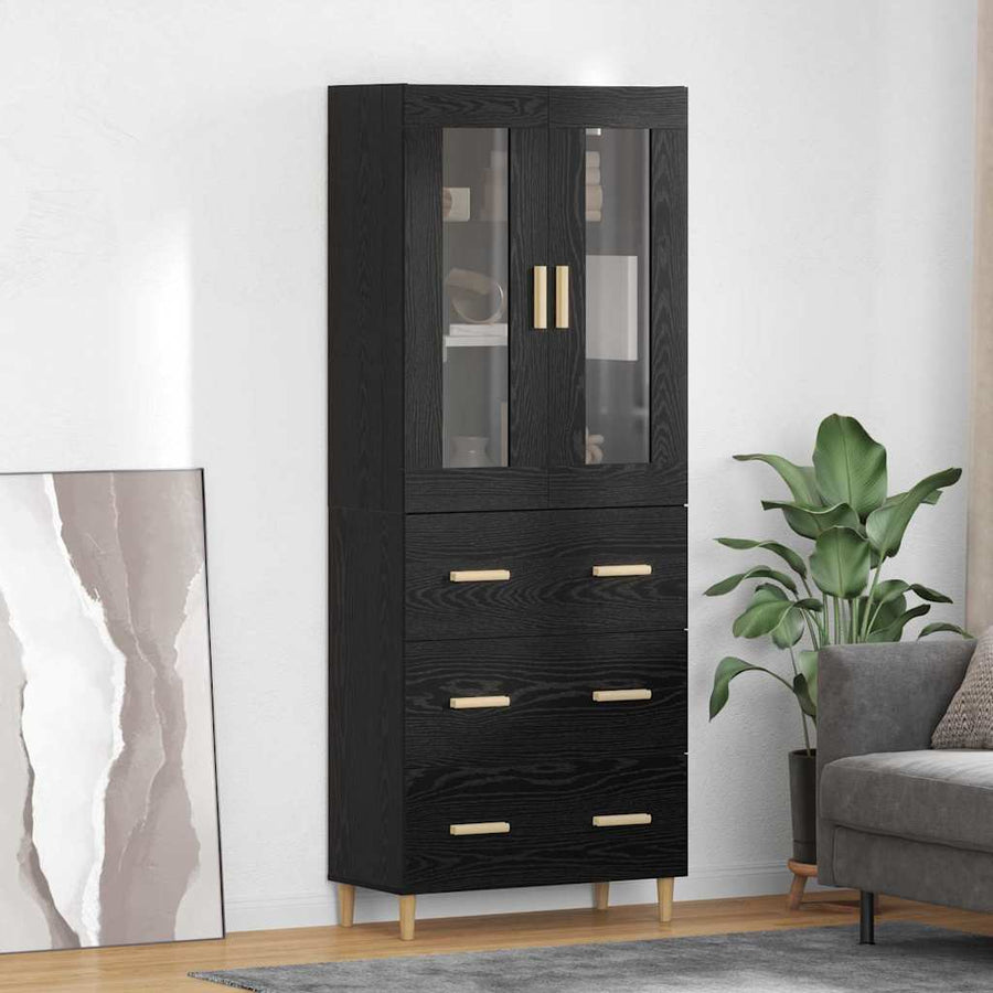 Highboard Wandgemonteerd 2 pcs Zwart Eiken Bewerkt hout