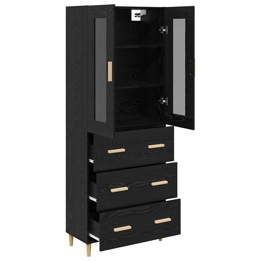 Highboard Wandgemonteerd 2 pcs Zwart Eiken Bewerkt hout
