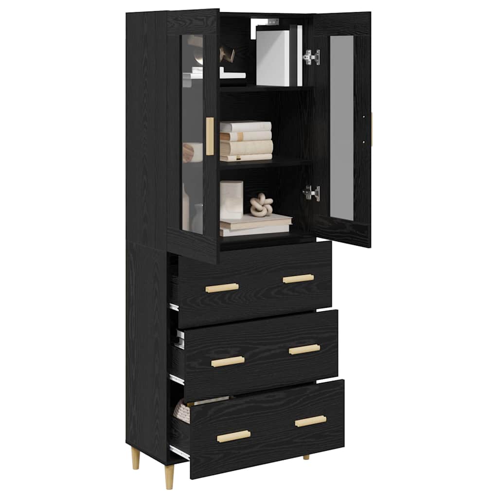 Highboard Wandgemonteerd 2 pcs Zwart Eiken Bewerkt hout