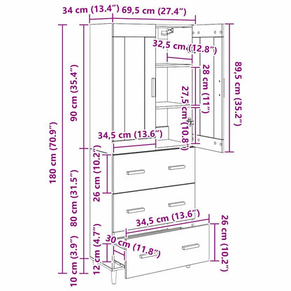 Highboard Wandgemonteerd 2 pcs Zwart Eiken Bewerkt hout