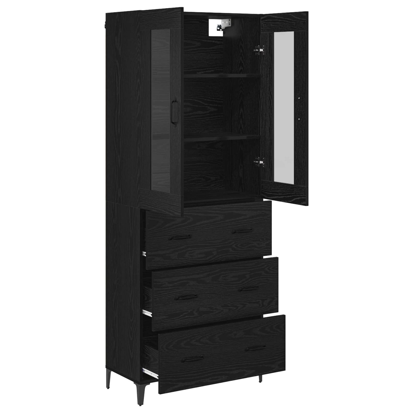 Highboard met lade Zwart Eiken 69,5 x 34 x 180 cm Bewerkt hout