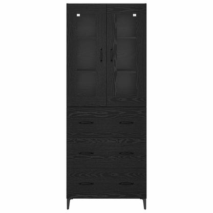 Highboard met lade Zwart Eiken 69,5 x 34 x 180 cm Bewerkt hout