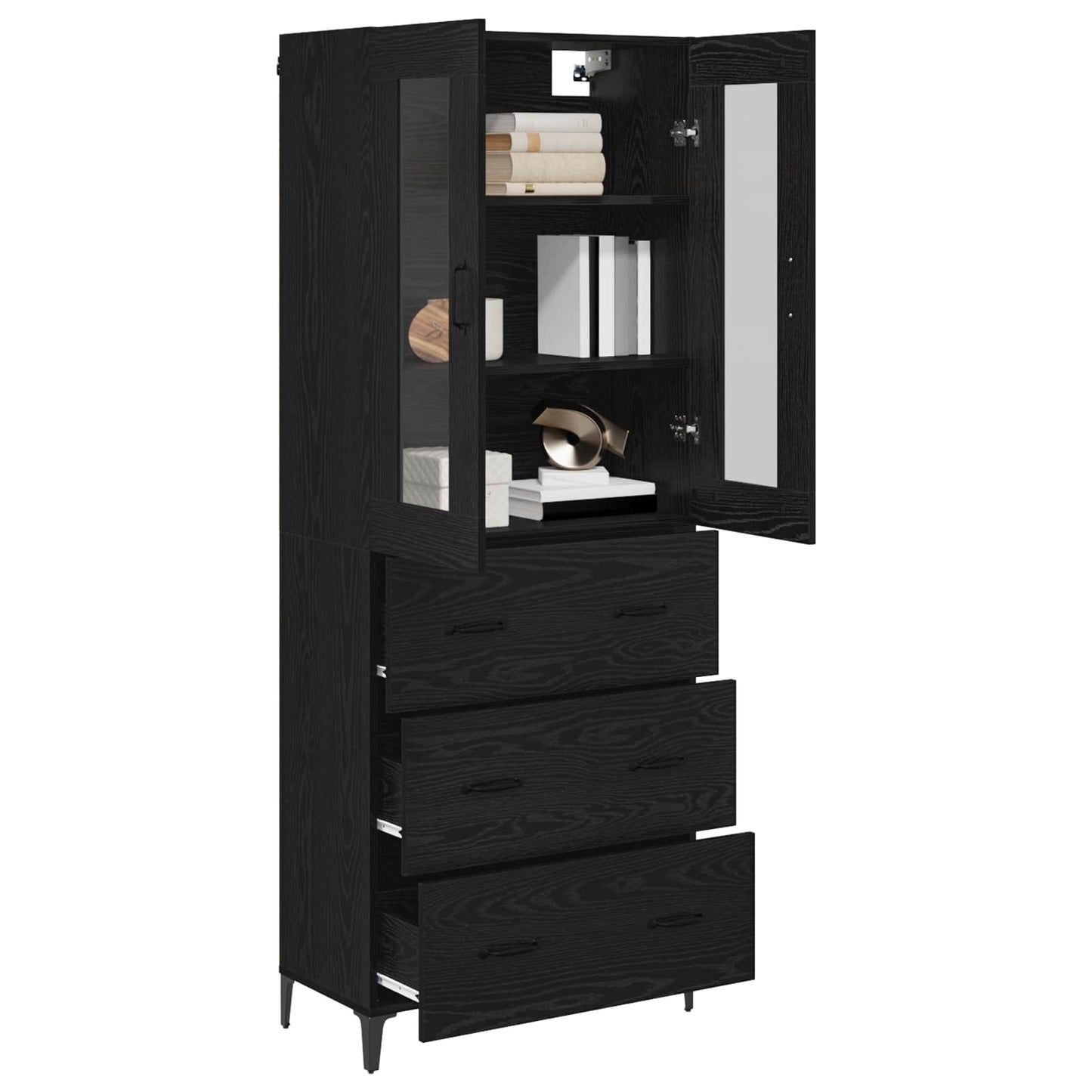 Highboard met lade Zwart Eiken 69,5 x 34 x 180 cm Bewerkt hout