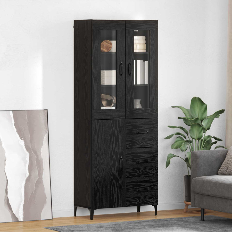 Highboard met lade Zwart Eiken 69,5 x 34 x 180 cm Bewerkt hout