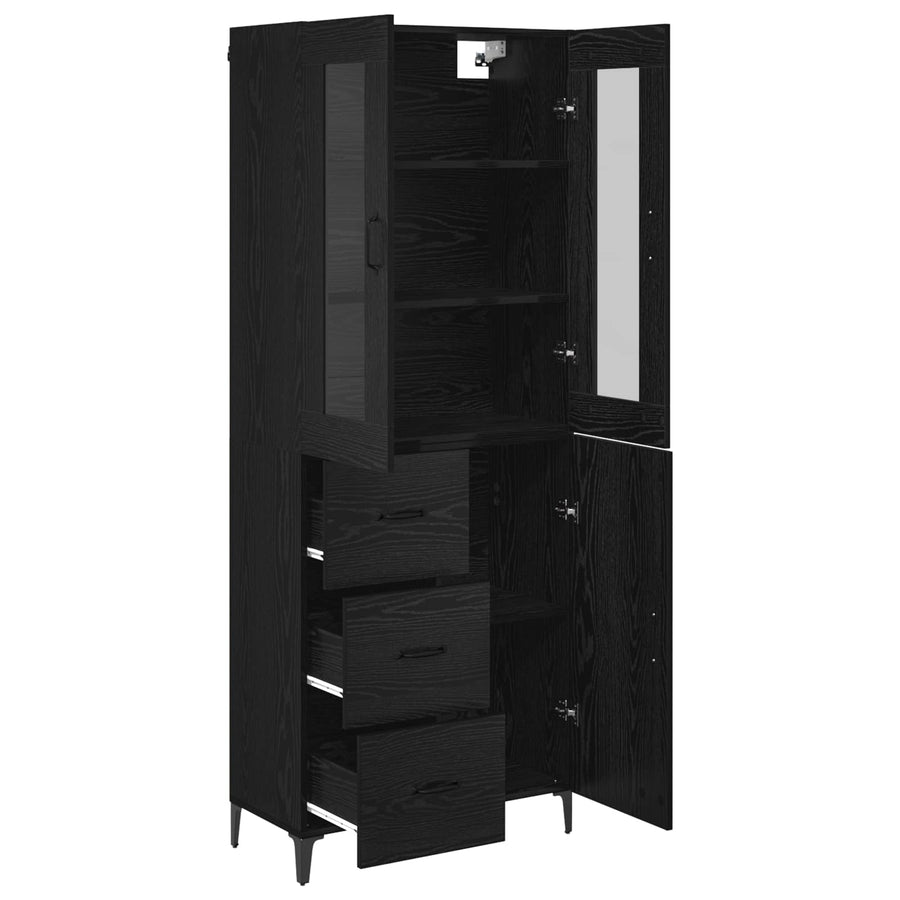 Highboard met lade Zwart Eiken 69,5 x 34 x 180 cm Bewerkt hout