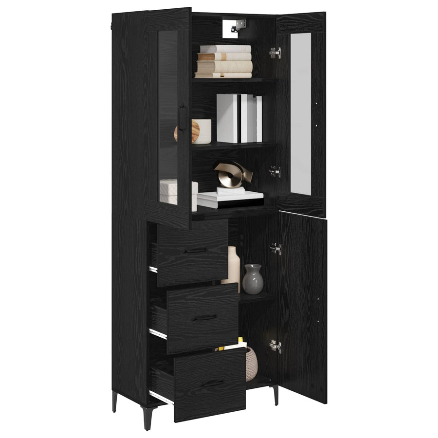 Highboard met lade Zwart Eiken 69,5 x 34 x 180 cm Bewerkt hout