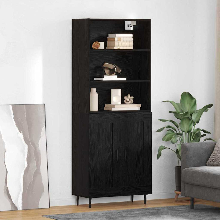 Highboard 2 pcs Zwart Eiken 69,5 x 34 x 180 cm Bewerkt hout