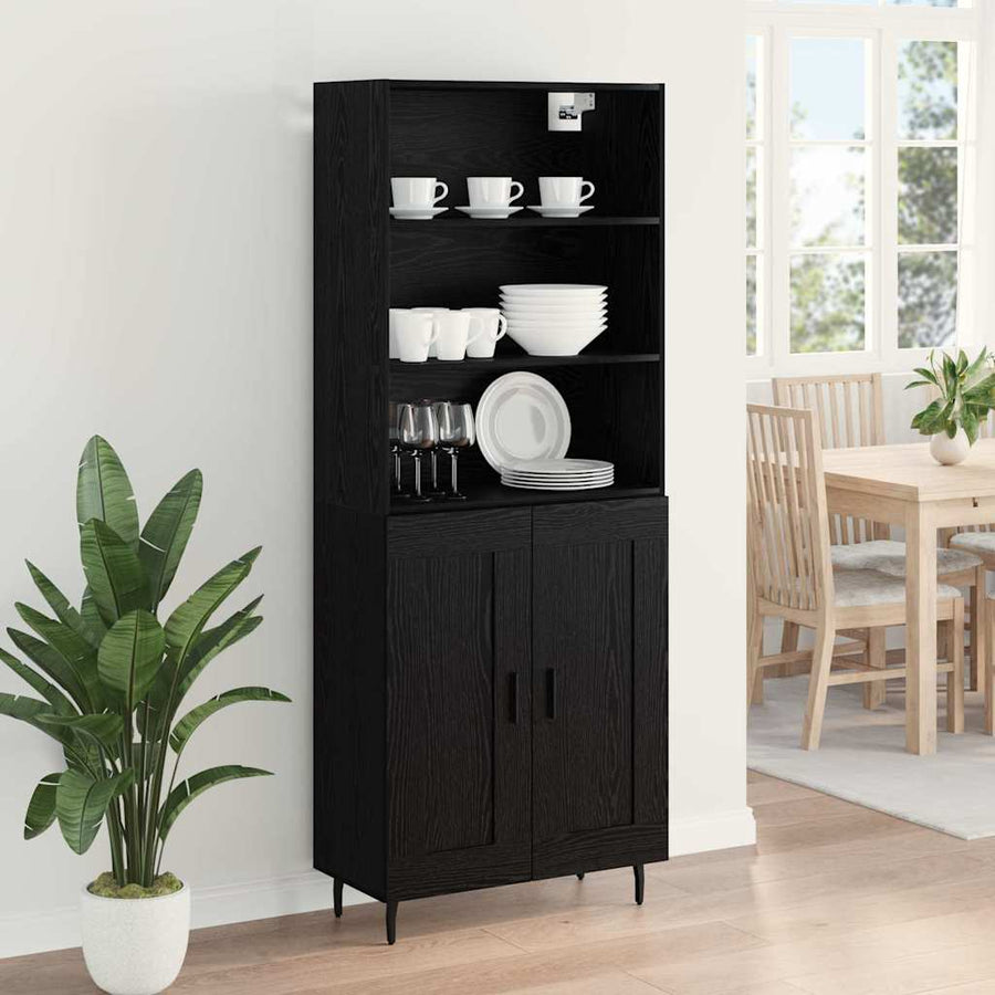 Highboard 2 pcs Zwart Eiken 69,5 x 34 x 180 cm Bewerkt hout