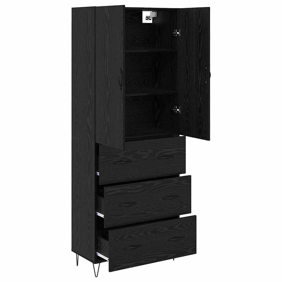 Highboard Wandgemonteerd 2 pcs Zwart Eiken Bewerkt hout