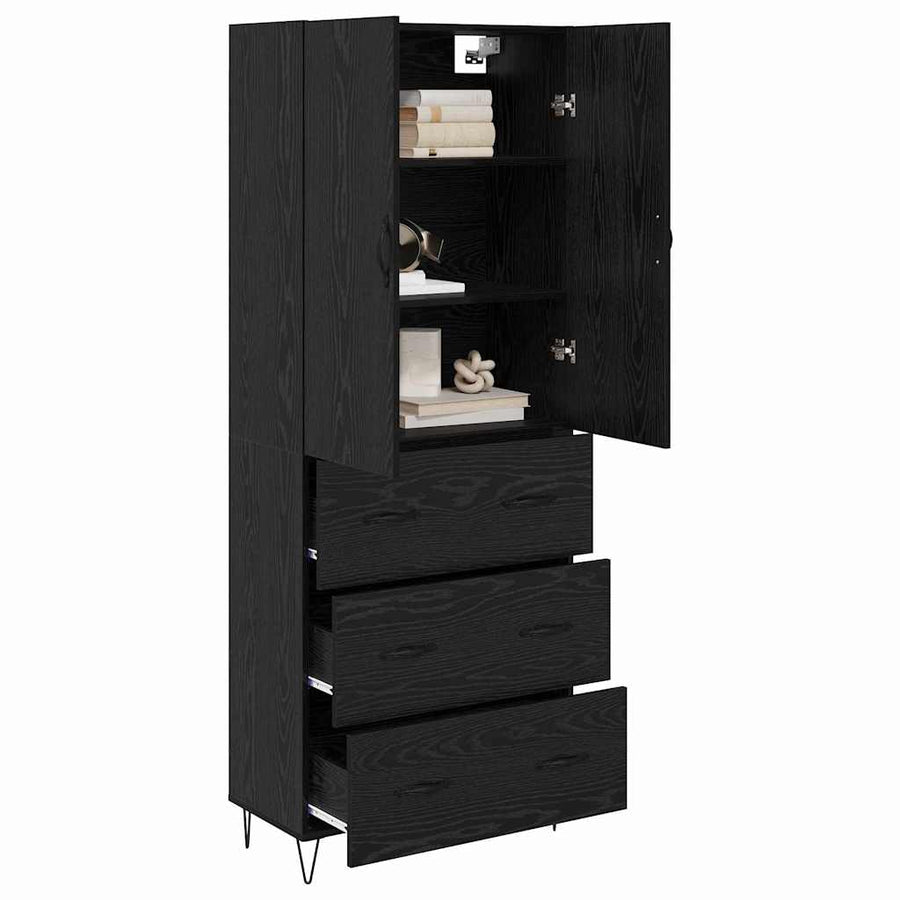 Highboard Wandgemonteerd 2 pcs Zwart Eiken Bewerkt hout