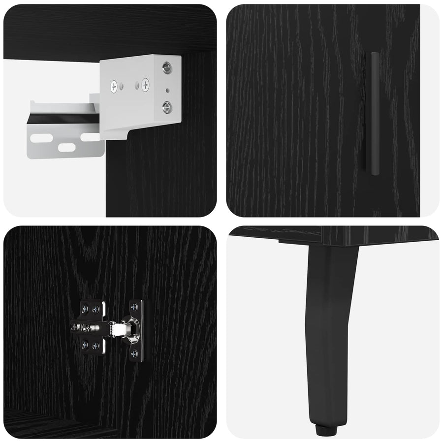 Hoge kast 2 pcs Zwart Eiken Geengineerd Hout en Glas
