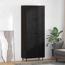 Hoge kast 2 pcs Zwart Eiken Geengineerd Hout en Glas