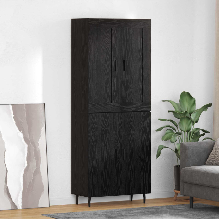 Hoge kast 2 pcs Zwart Eiken Geengineerd Hout en Glas