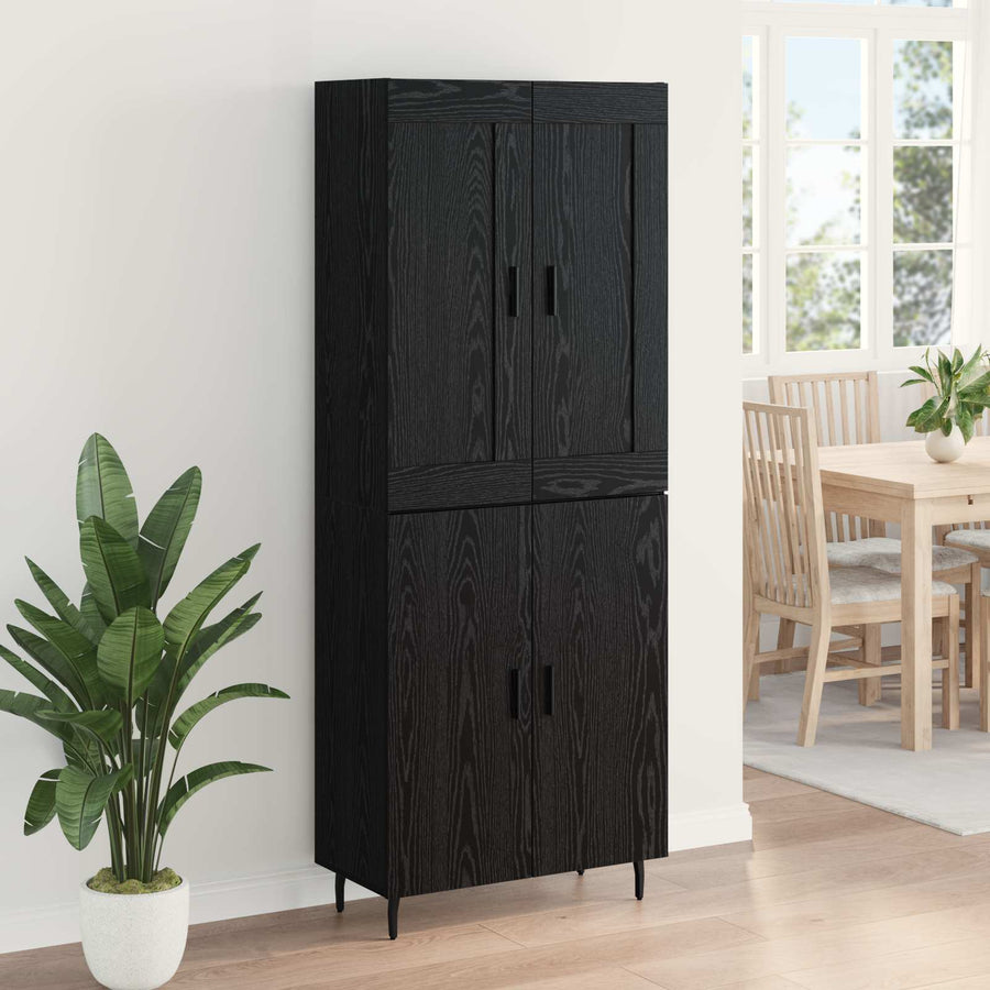 Hoge kast 2 pcs Zwart Eiken Geengineerd Hout en Glas