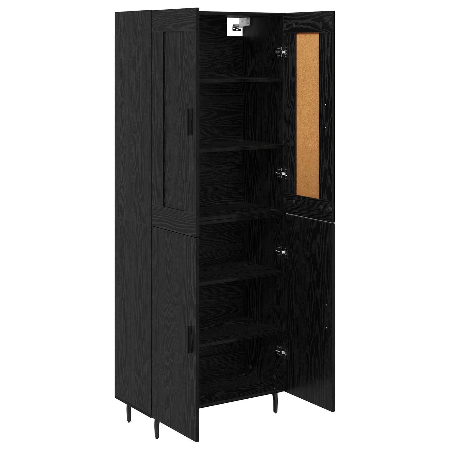 Hoge kast 2 pcs Zwart Eiken Geengineerd Hout en Glas