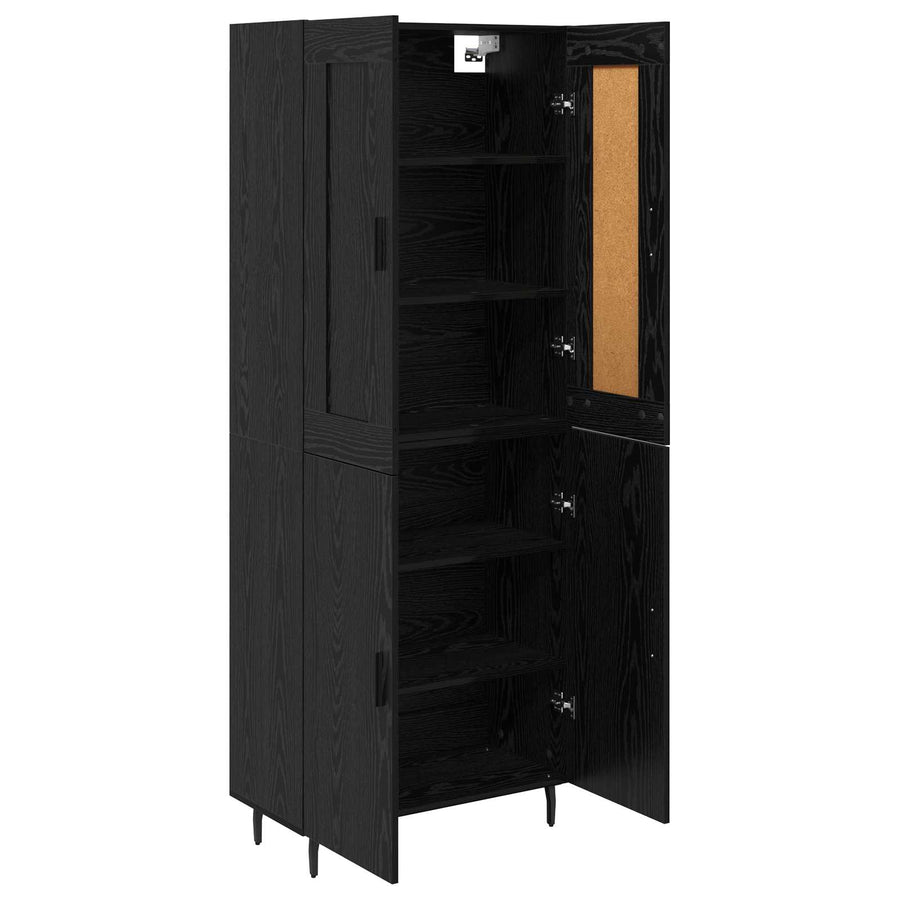 Hoge kast 2 pcs Zwart Eiken Geengineerd Hout en Glas