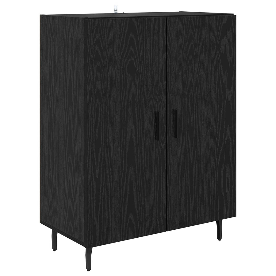 Hoge kast 2 pcs Zwart Eiken Geengineerd Hout en Glas