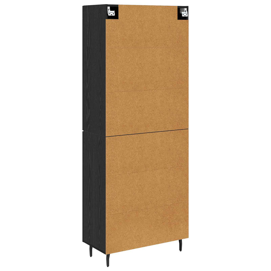 Hoge kast 2 pcs Zwart Eiken Geengineerd Hout en Glas