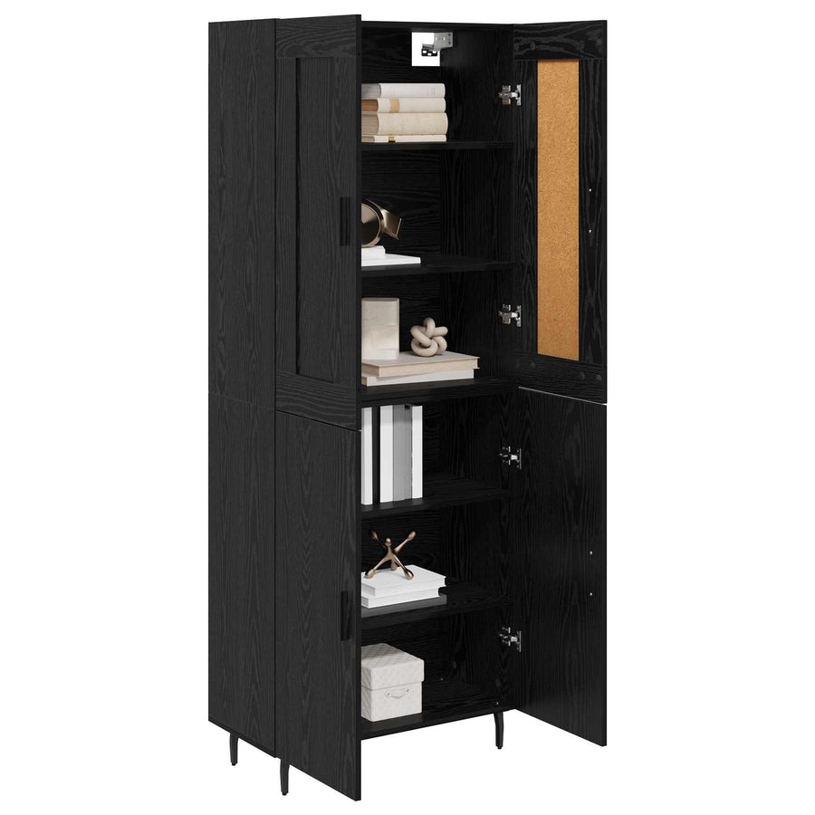 Hoge kast 2 pcs Zwart Eiken Geengineerd Hout en Glas