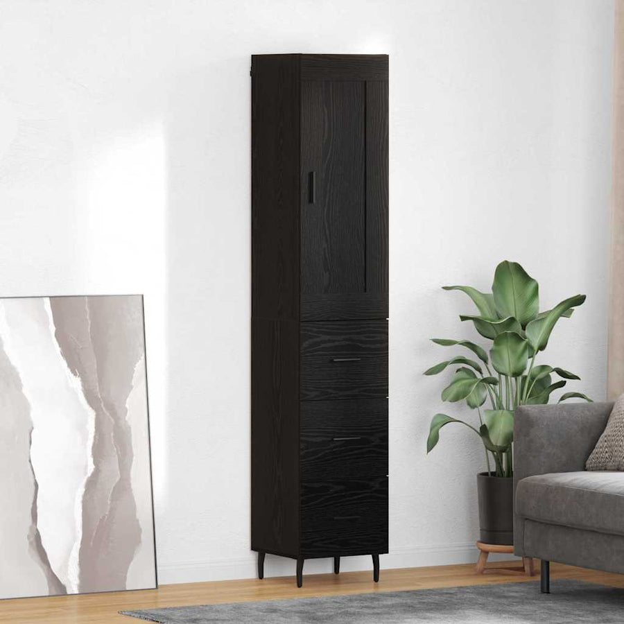 Highboard met lade Zwart Eiken 34,5 x 34 x 180 cm Bewerkt hout