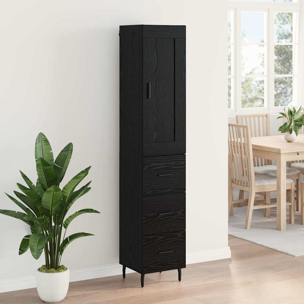Highboard met lade Zwart Eiken 34,5 x 34 x 180 cm Bewerkt hout