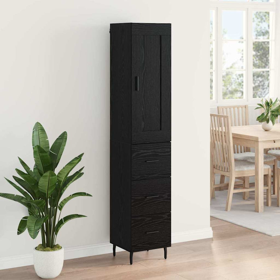 Highboard met lade Zwart Eiken 34,5 x 34 x 180 cm Bewerkt hout