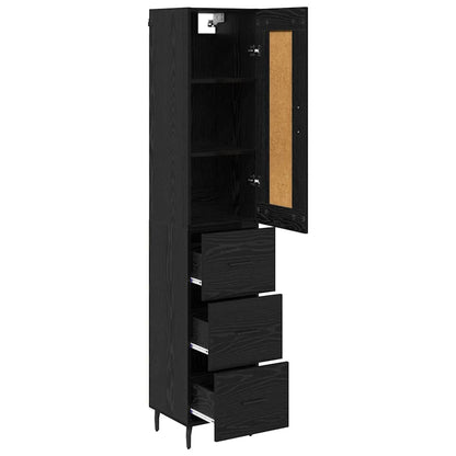 Highboard met lade Zwart Eiken 34,5 x 34 x 180 cm Bewerkt hout