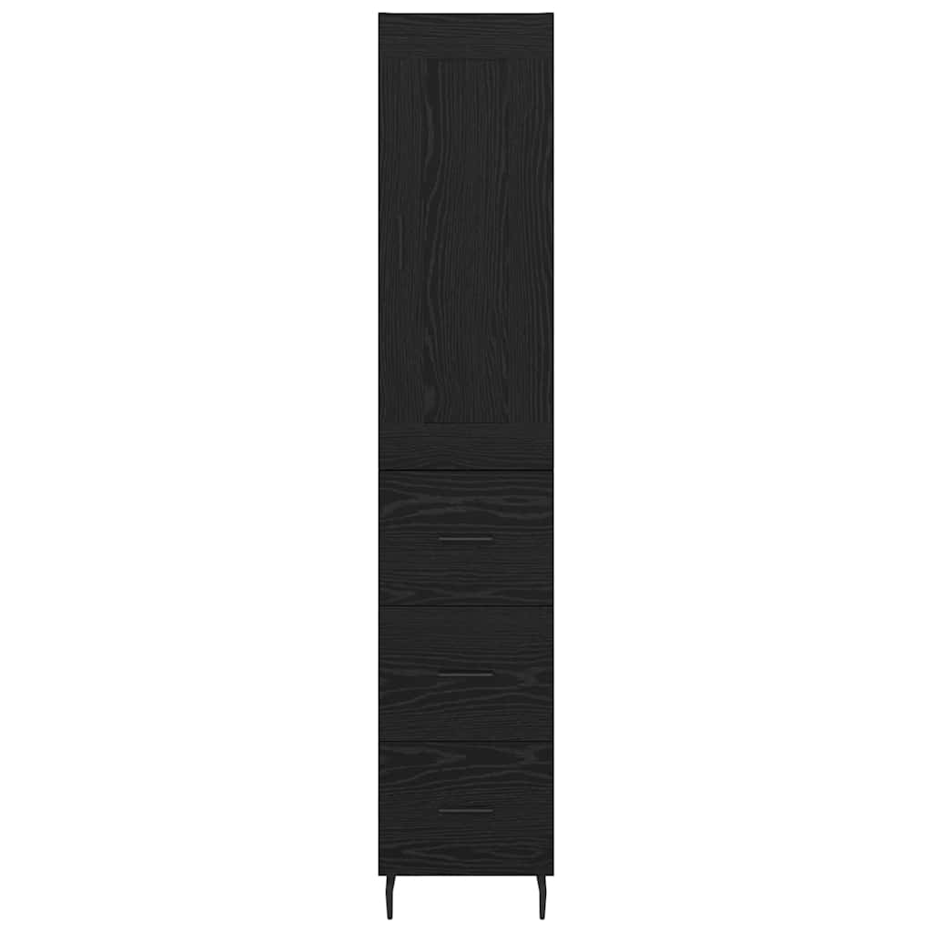 Highboard met lade Zwart Eiken 34,5 x 34 x 180 cm Bewerkt hout