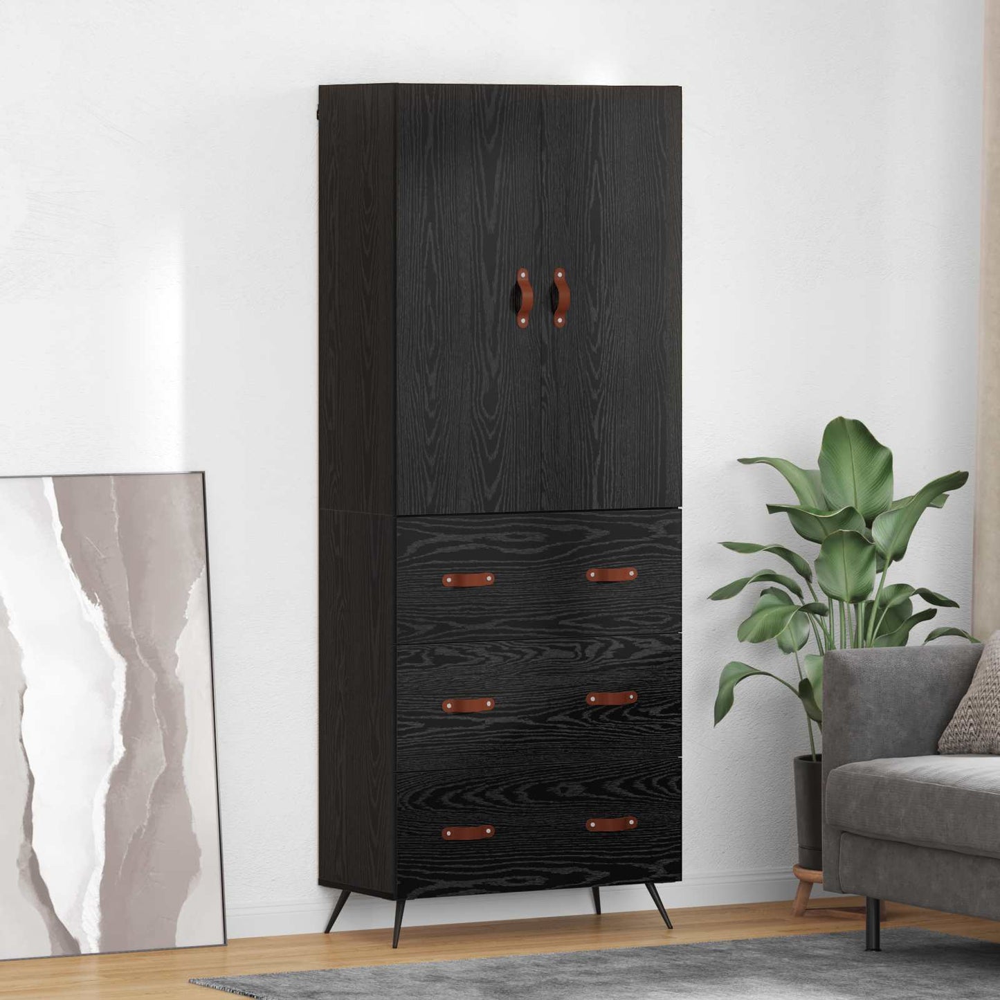 Highboard met lade Zwart Eiken 69,5 x 34 x 180 cm Bewerkt hout
