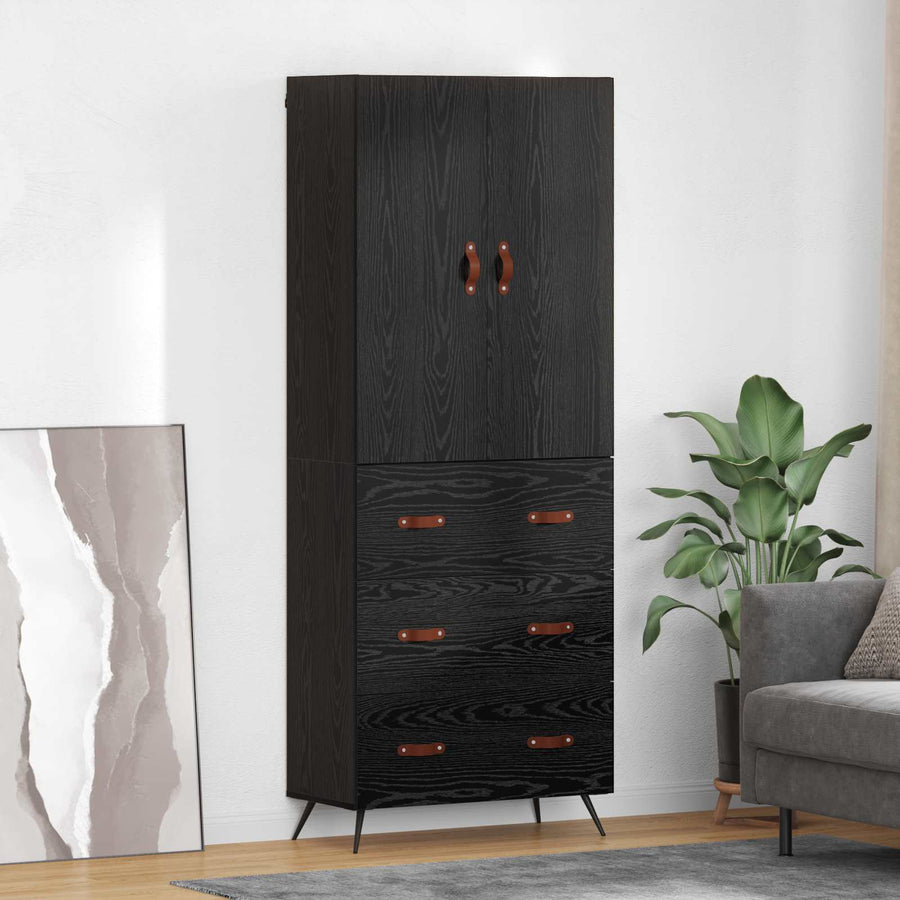 Highboard met lade Zwart Eiken 69,5 x 34 x 180 cm Bewerkt hout