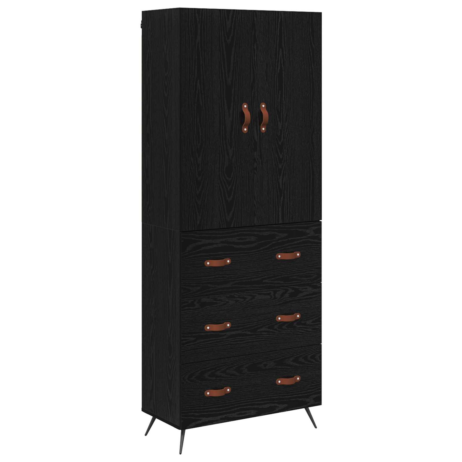 Highboard met lade Zwart Eiken 69,5 x 34 x 180 cm Bewerkt hout
