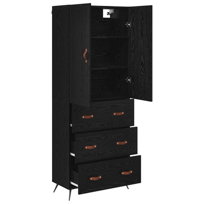 Highboard met lade Zwart Eiken 69,5 x 34 x 180 cm Bewerkt hout