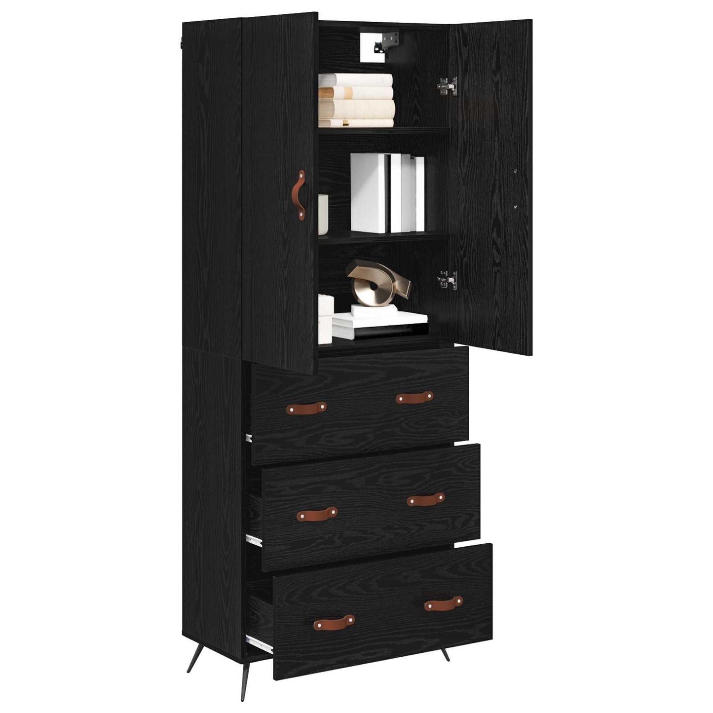 Highboard met lade Zwart Eiken 69,5 x 34 x 180 cm Bewerkt hout