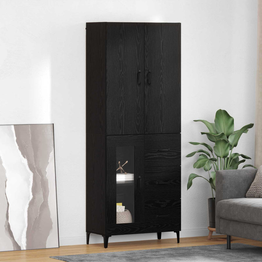 Highboard Wandgemonteerd Zwart Eiken 69,5 x 34 x 180 cm Bewerkt hout