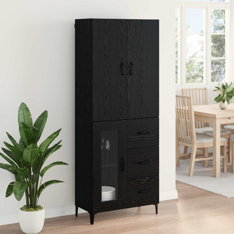 Highboard Wandgemonteerd Zwart Eiken 69,5 x 34 x 180 cm Bewerkt hout
