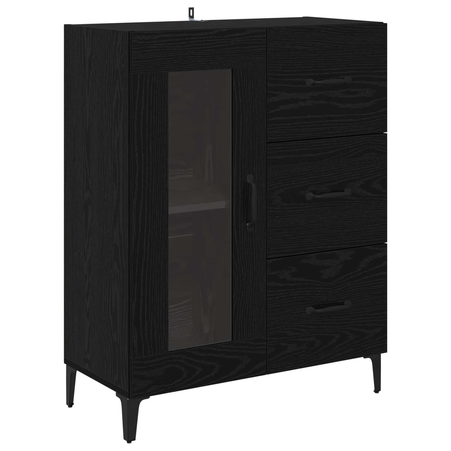 Highboard Wandgemonteerd Zwart Eiken 69,5 x 34 x 180 cm Bewerkt hout
