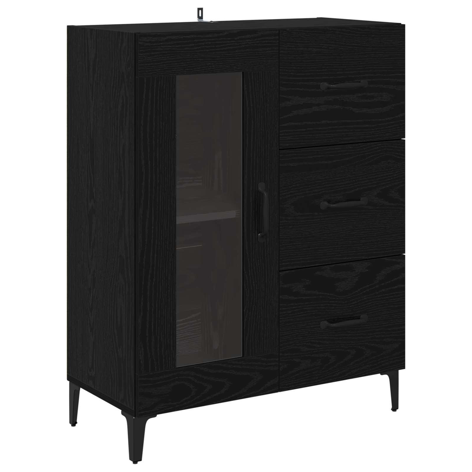 Highboard Wandgemonteerd Zwart Eiken 69,5 x 34 x 180 cm Bewerkt hout