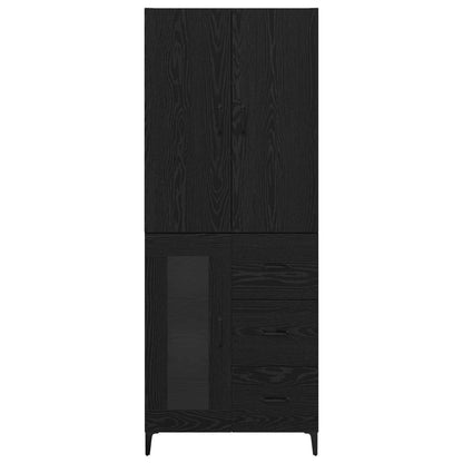 Highboard Wandgemonteerd Zwart Eiken 69,5 x 34 x 180 cm Bewerkt hout