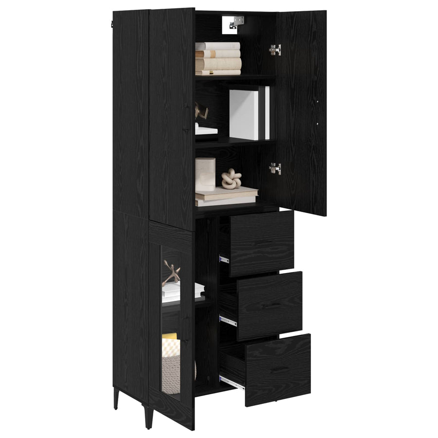 Highboard Wandgemonteerd Zwart Eiken 69,5 x 34 x 180 cm Bewerkt hout