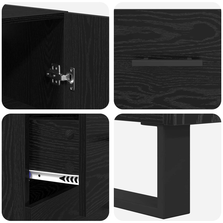Hoge kast met lade 2 pcs Zwart Eiken Geengineerd Hout en Glas