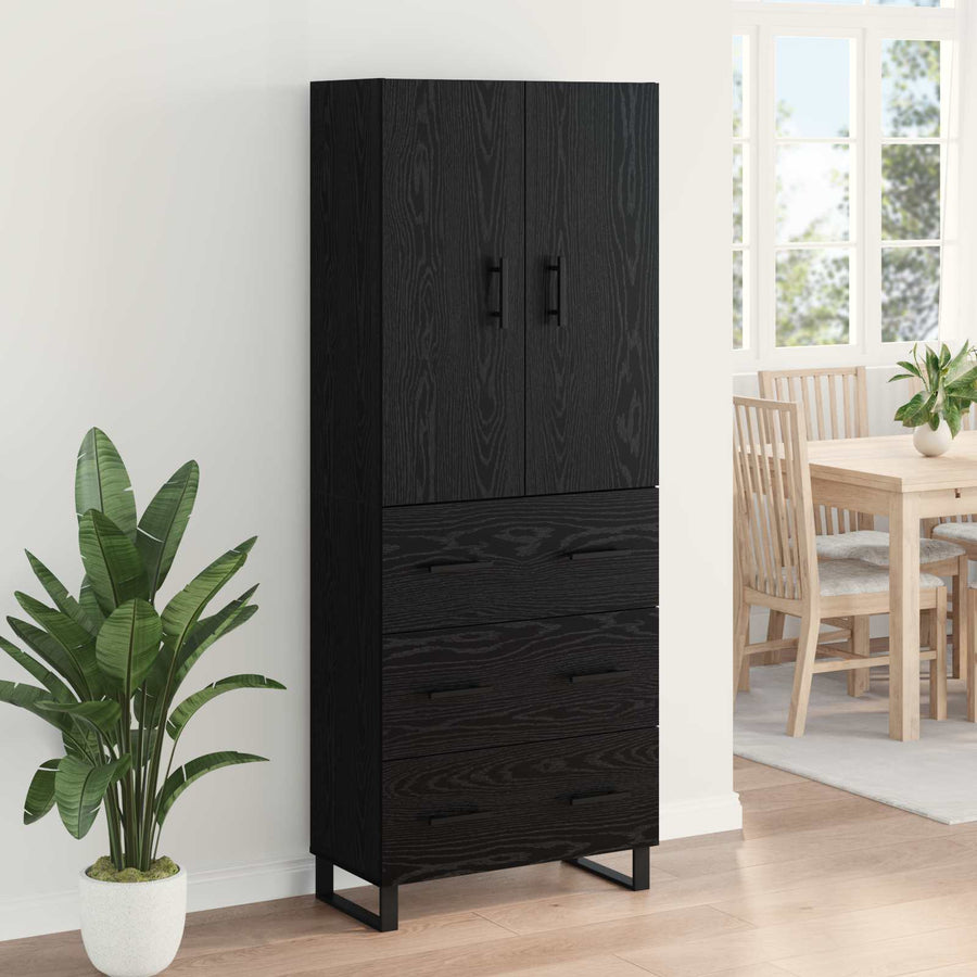 Hoge kast met lade 2 pcs Zwart Eiken Geengineerd Hout en Glas