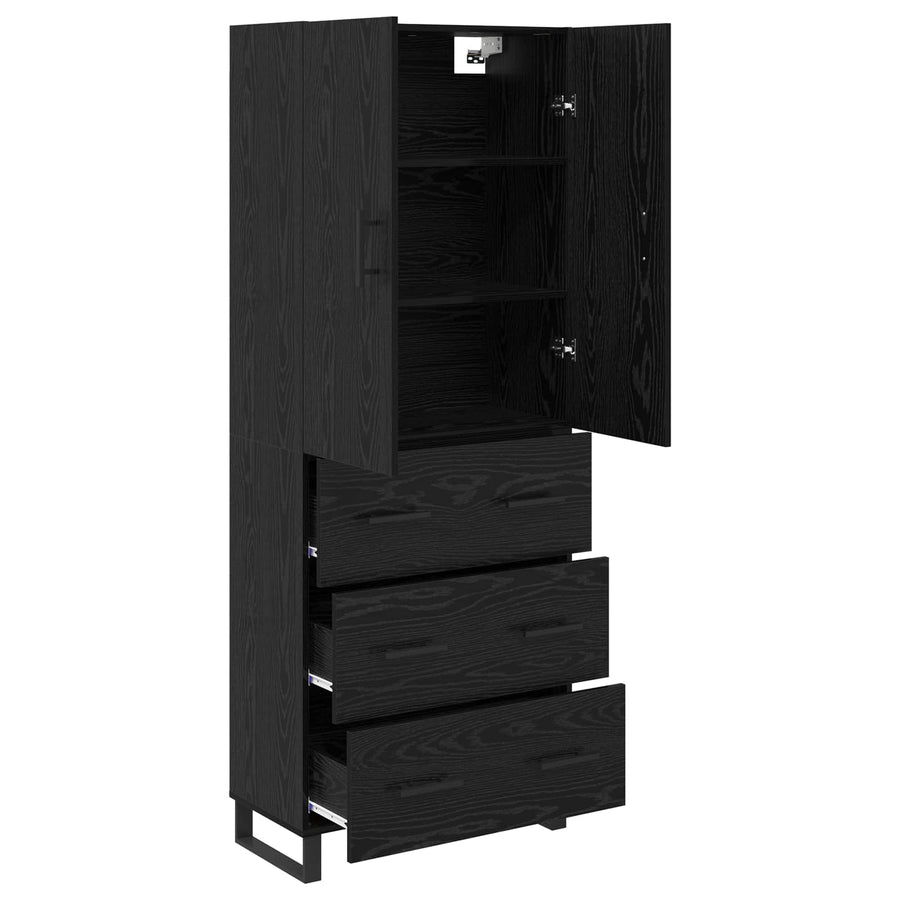 Hoge kast met lade 2 pcs Zwart Eiken Geengineerd Hout en Glas