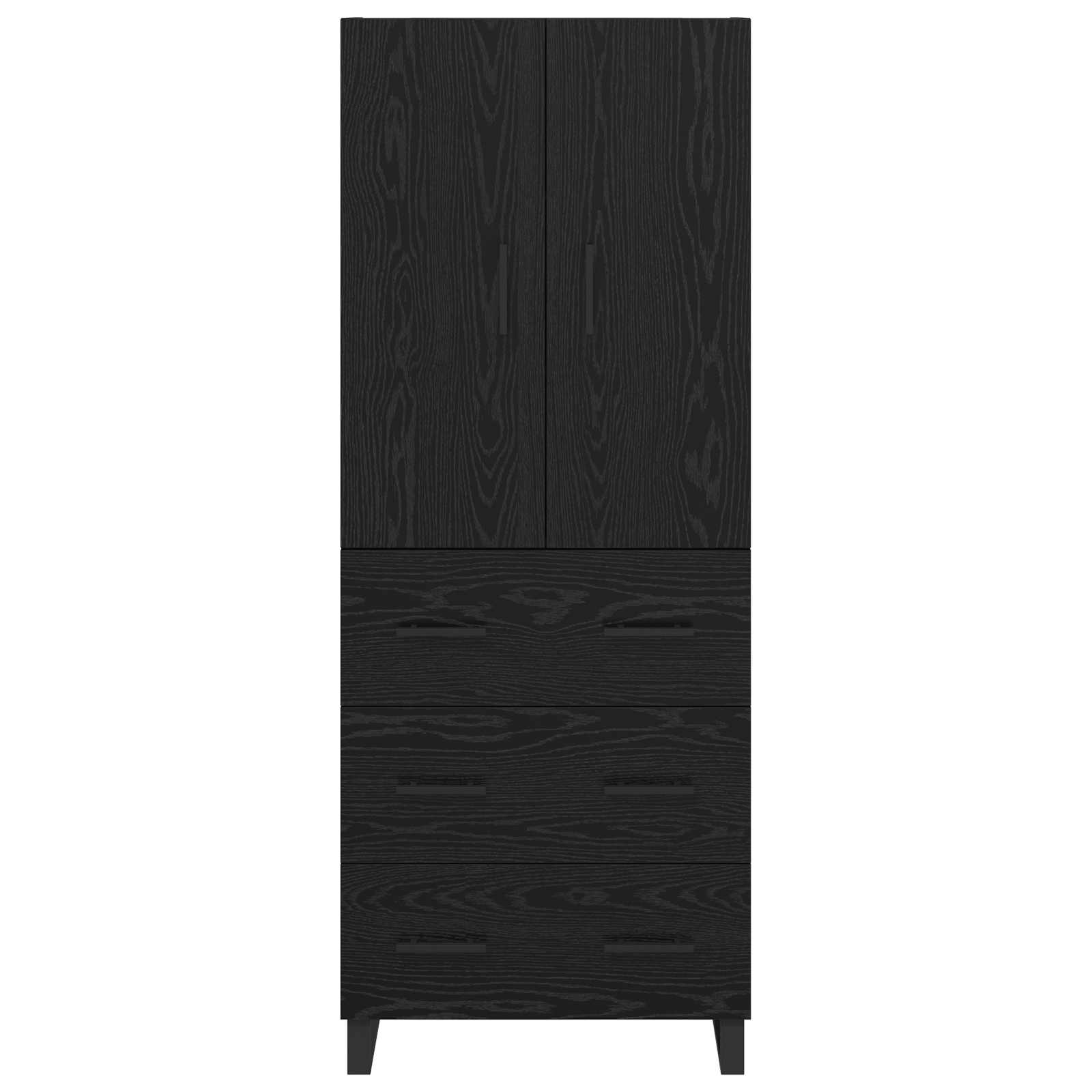 Hoge kast met lade 2 pcs Zwart Eiken Geengineerd Hout en Glas