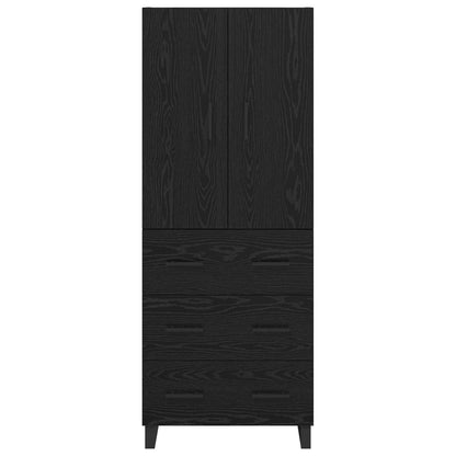 Hoge kast met lade 2 pcs Zwart Eiken Geengineerd Hout en Glas