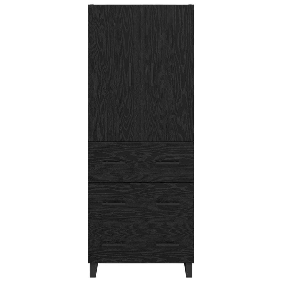 Hoge kast met lade 2 pcs Zwart Eiken Geengineerd Hout en Glas