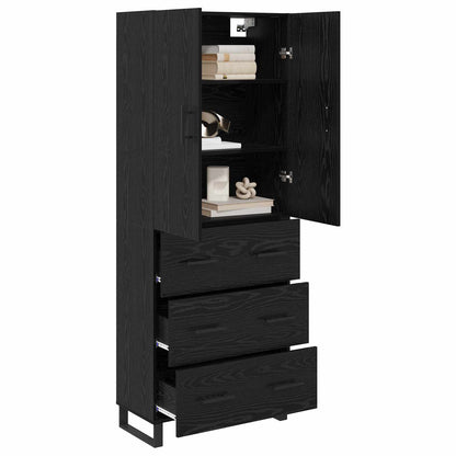 Hoge kast met lade 2 pcs Zwart Eiken Geengineerd Hout en Glas