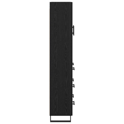 Hoge kast met lade 2 pcs Zwart Eiken Geengineerd Hout en Glas