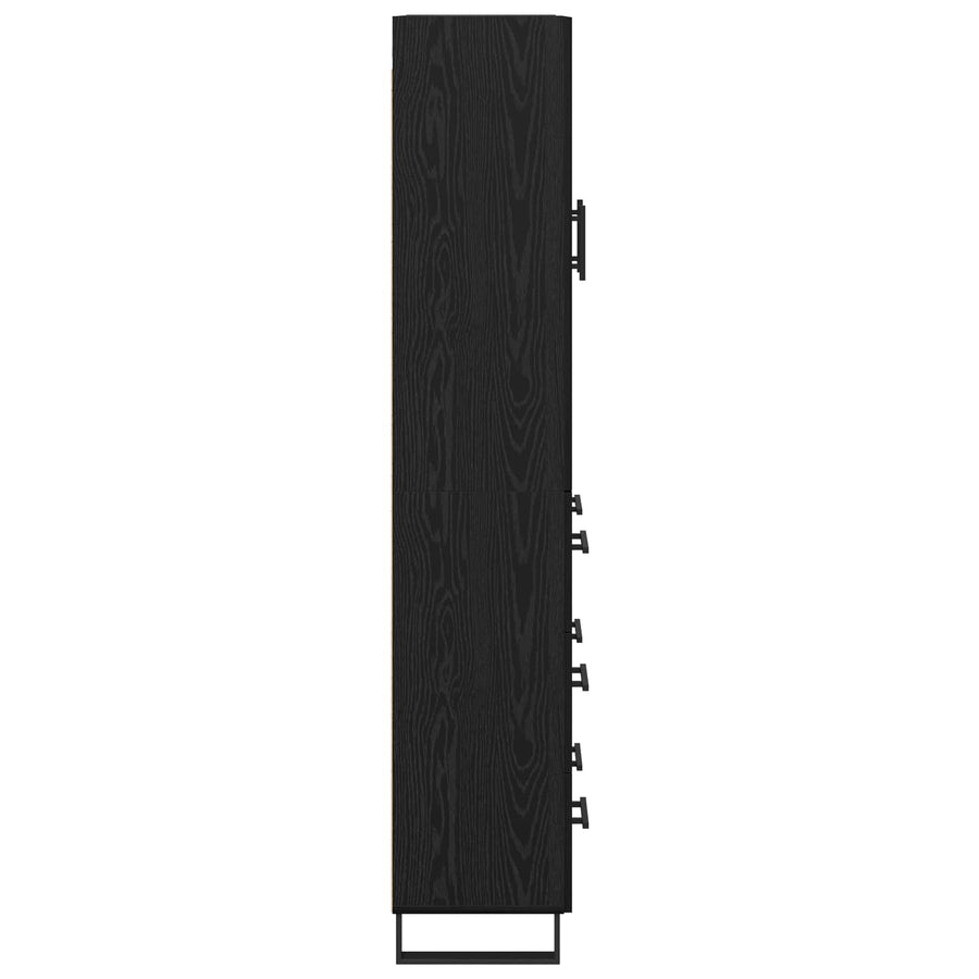 Hoge kast met lade 2 pcs Zwart Eiken Geengineerd Hout en Glas