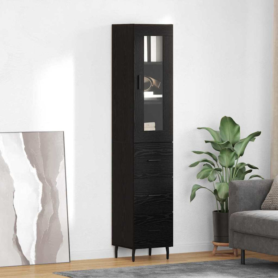 Highboard met lade Zwart Eiken 34,5 x 34 x 180 cm Bewerkt hout