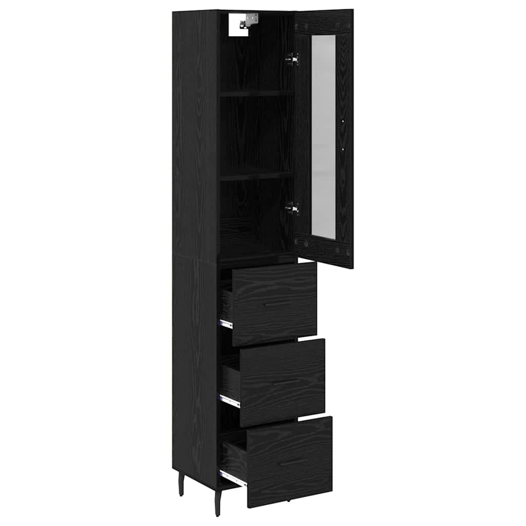 Highboard met lade Zwart Eiken 34,5 x 34 x 180 cm Bewerkt hout